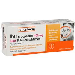 Packung von Ibuprofen-Schmerztabletten für leichte bis mäßige Schmerzen und Fieber.
