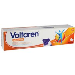 Weiße Packung mit Voltaren Schmerzgel für Erwachsene zum Einreiben bei Schmerzen.
