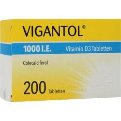 Gelbe Schachtel mit 200 Tabletten Vitamin D3, 1000 I.E.
